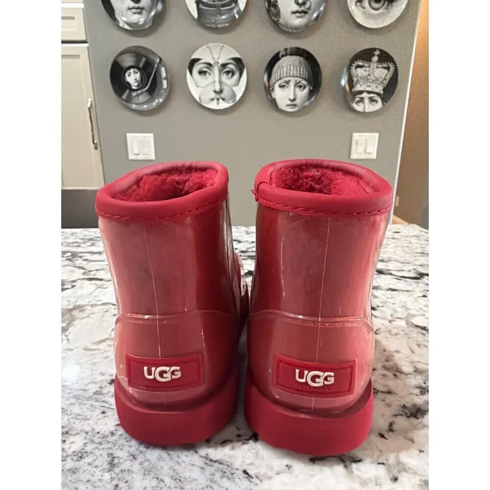 UGG Classic Clear Faux Shearling Mini Boots Red Kids Size 10